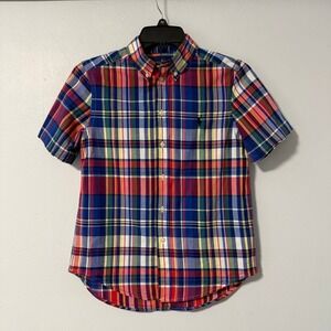 Ralph Lauren Kids Boys M 10-12 Plaid Short Sleeve Button Down Shirt Multicolor
